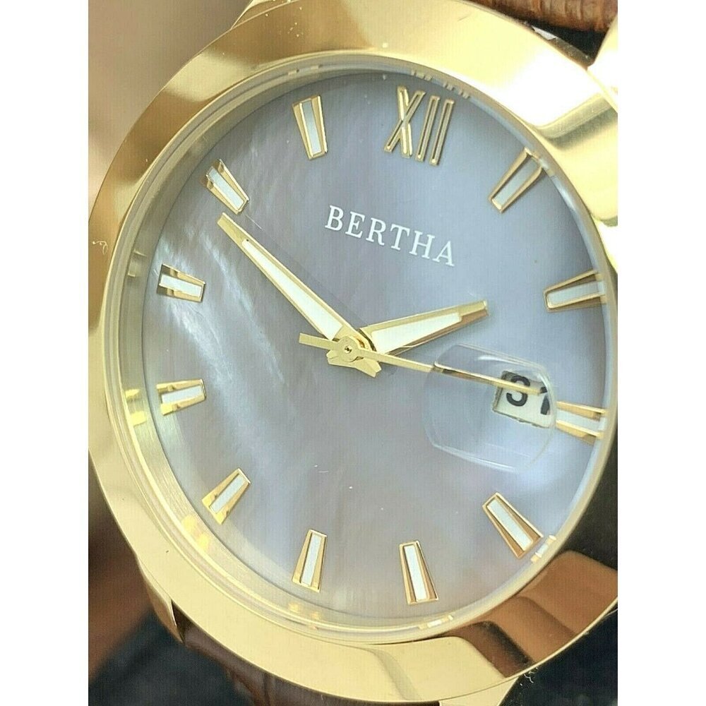 Bertha Women's Watch BR6505 Eden Light Blue MOP Dial Brown Leather Quartz 38mm